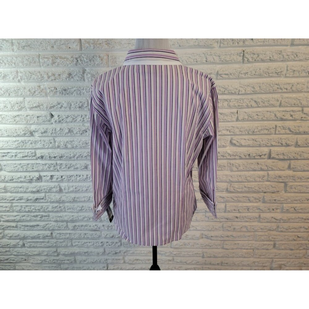 Style & Co 18 Plus Size Shirt Purple Striped Cotton Blend Button Up STR215E - Picture 5 of 9